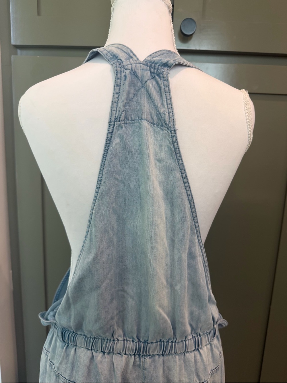 Light Wash Denim Jumpsuit with Drawstring Waist - Picture 8 of 10
